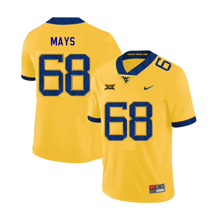 2019 Men #68 Briason Mays West Virginia Mountaineers College Football Jerseys Sale-Yellow - Click Image to Close